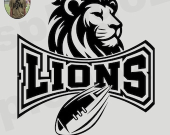 Lions football mascot SVG cut file for Cricut sublimation and DTF transfers printable school spirit lion face PNG design Lions Football Logo