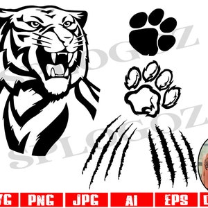 Tijger svg 4-pack, tijgers svg's, tijger mascotte gesneden bestand SVG, DXF, JPG, png, tijger sport truien, tijger mascotte school logo's cricut silhouet