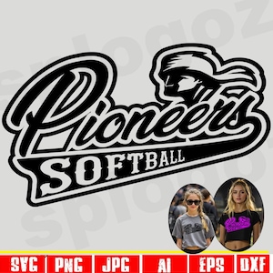 Pioneers softball svg, Pioneer softball svg, Pioneer svg, Pioneers svg, Pioneers mascot svg, Pioneers school logo, Cricut projects, Pioneer