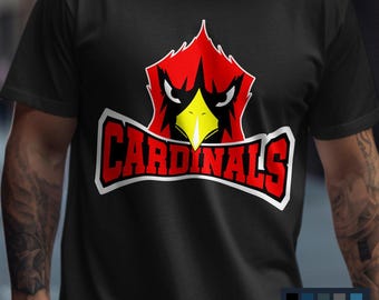 カーディナルスのTシャツ、カーディナルスのスクールスピリットシャツ、カーディナルスのチームシャツ、カーディナルスのロゴ、カーディナルスのデザインTシャツ、イーグルチームデザインゲームシャツ
