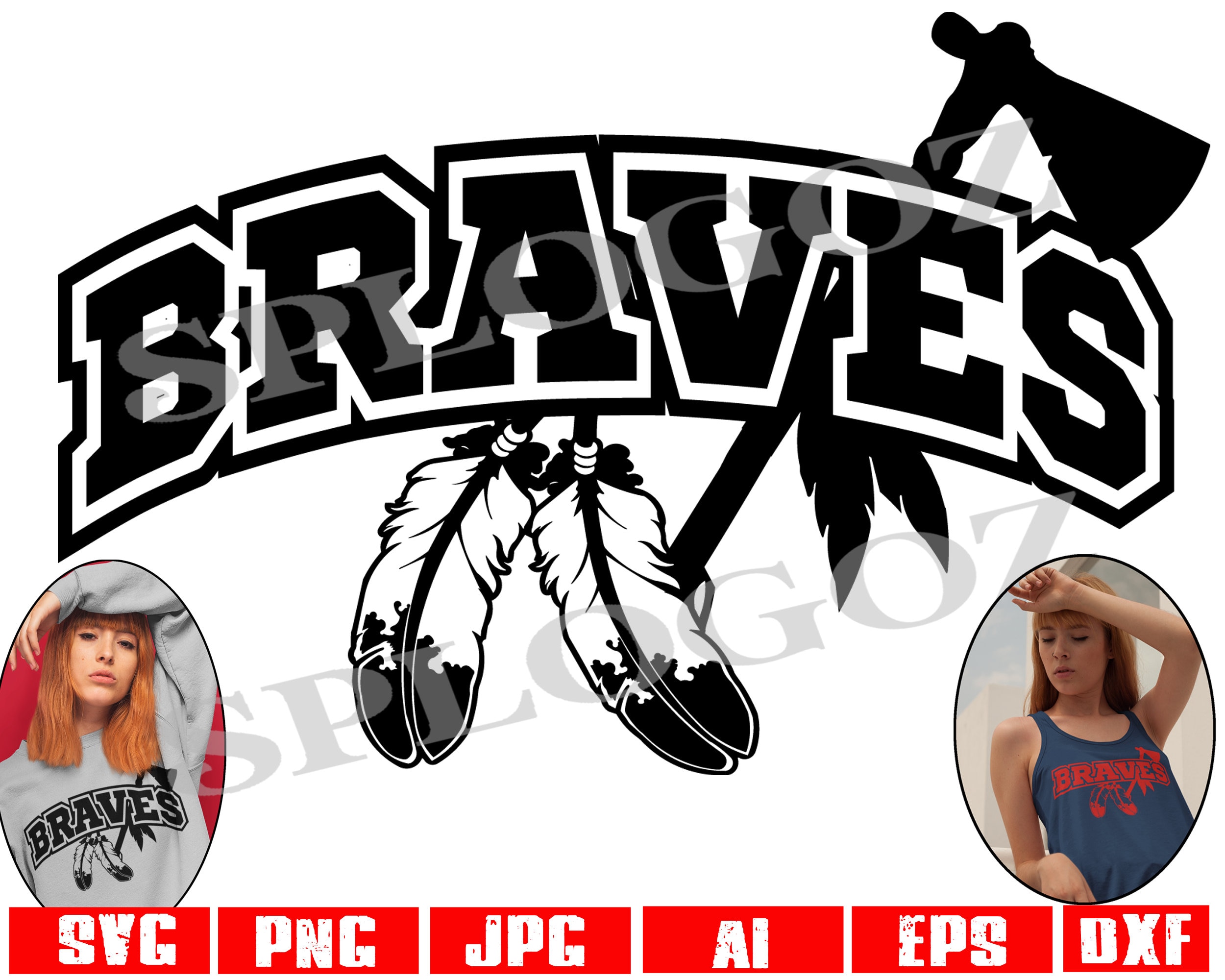 Braves Mascot Digital Download PNG, Tie-dye Bright Red White & Black,  School Spirit Design for Sublimation, Printable Clipart Transfer