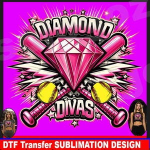 Pink Diamond Divas png, logotipo de softball personalizado Diamond Divas, sublimação png, Diamond Divas png, transferência DTF png, equipe de softball rosa png png