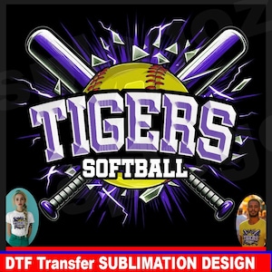 Tigers softball png, Tigers custom softball logo, sublimation png, Tigers png, sports jersey png, tumbler png, DTF tranfers Purple Tigers