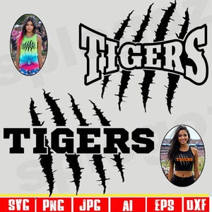 Svg tigres tigre rayures coupe fichier esprit école tigres svg tshirt tigres conception de l'école logo tigre transfert DTF logo tigre logo png logo de l'école