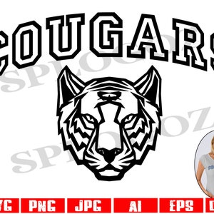 Cougar svg, svg couguar, mascotte Cougar SVG, logo cougar svg maman couguar fichier DXF pour Cricut & Silhouette, cougar école logo svg, svg sport
