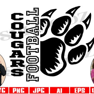 Svg Cougars, svg Cougar, football Cougar SVG, svg football Cougar, mascotte Cougar svg fichier DXF pour Cricut & Silhouette, patte de cougar svg logo