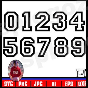 Varsity sport jersey nummer lettertype digitale download voor Cricut ontwerpruimte en Silhouette studio team shirtnummer gesneden bestand afdrukbare SVG