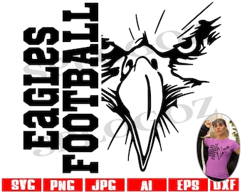 Eagle fotboll svg, Eagles svg maskot, Eagle SVG digital nedladdning, SVG klippfil, SVG för Cricut eller Silhouette, School Spirit svg, tröjor