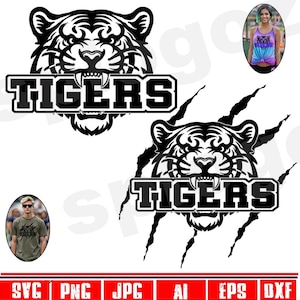 Tigres svg Tigre arranhões arquivo de corte Tigres espírito escolar svg Tigres camiseta escola design Tigre logotipo Tigre transferência DTF Cabeça de mascote Tigre png