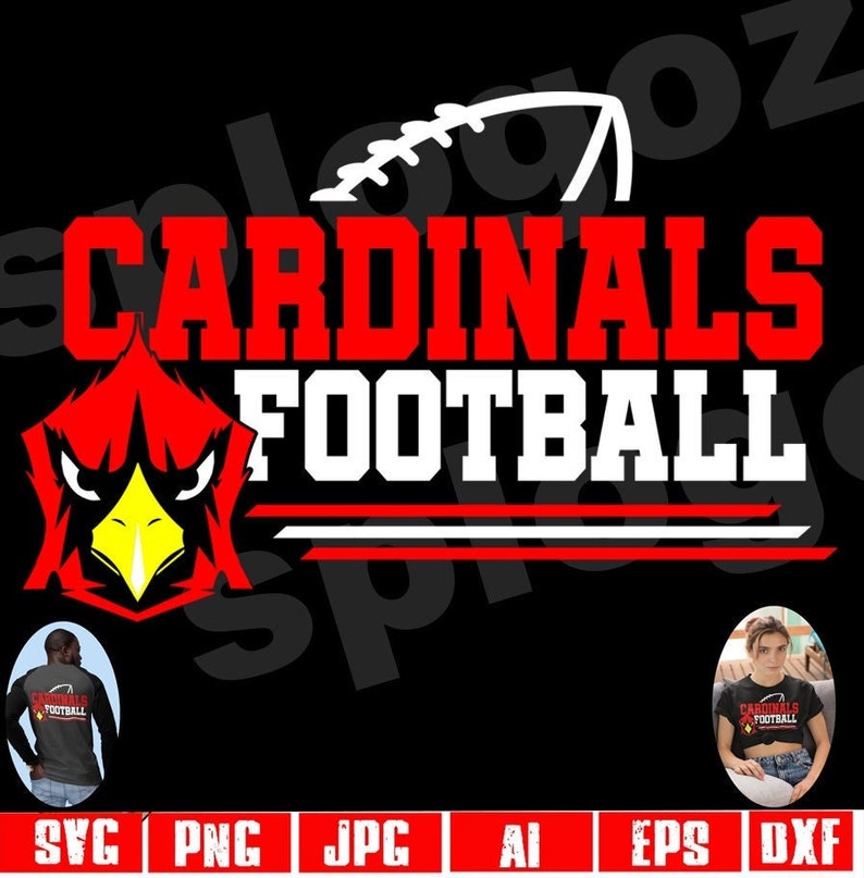 Archivo de corte SVG de fútbol de los Cardenales para prendas oscuras, diseño de Cricut, escuela, espíritu de equipo, clipart, mascota cardenal, descarga vectorial digital PNG imagen 1