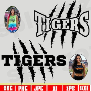 Tigers mascot SVG cut files with two claw scratch designs for Cricut and Silhouette printable sports team logo png jpg eps download