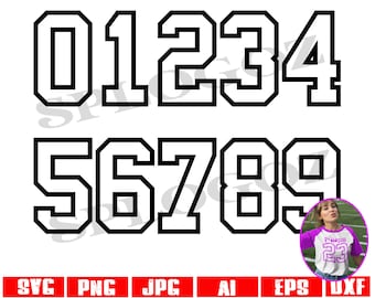 Sports jersey college outline font clipart block varsity numbers SVG PNG soccer softball bundle