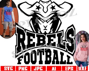 Rebels football svg, Rebel football svg, Rebels football png, Rebels svg, Rebel svg, Rebels mascot svg, Cricut design files, Rebel football