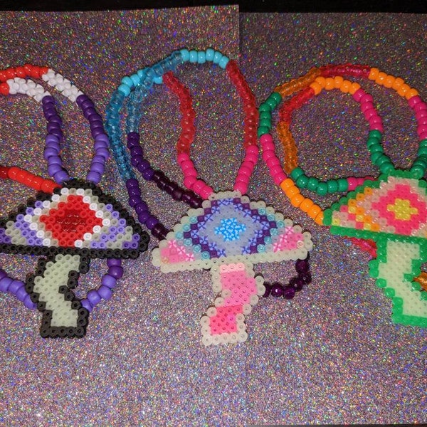 Mushroom psychedelic Kandi necklaces, rave