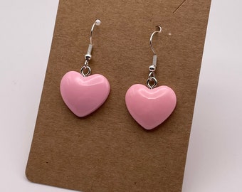 Pink heart dangle earrings