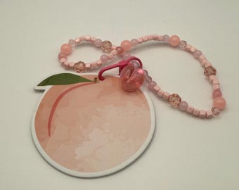 Peach Car Air Freshener: Pink Beaded Cord, Peach Resin Charm