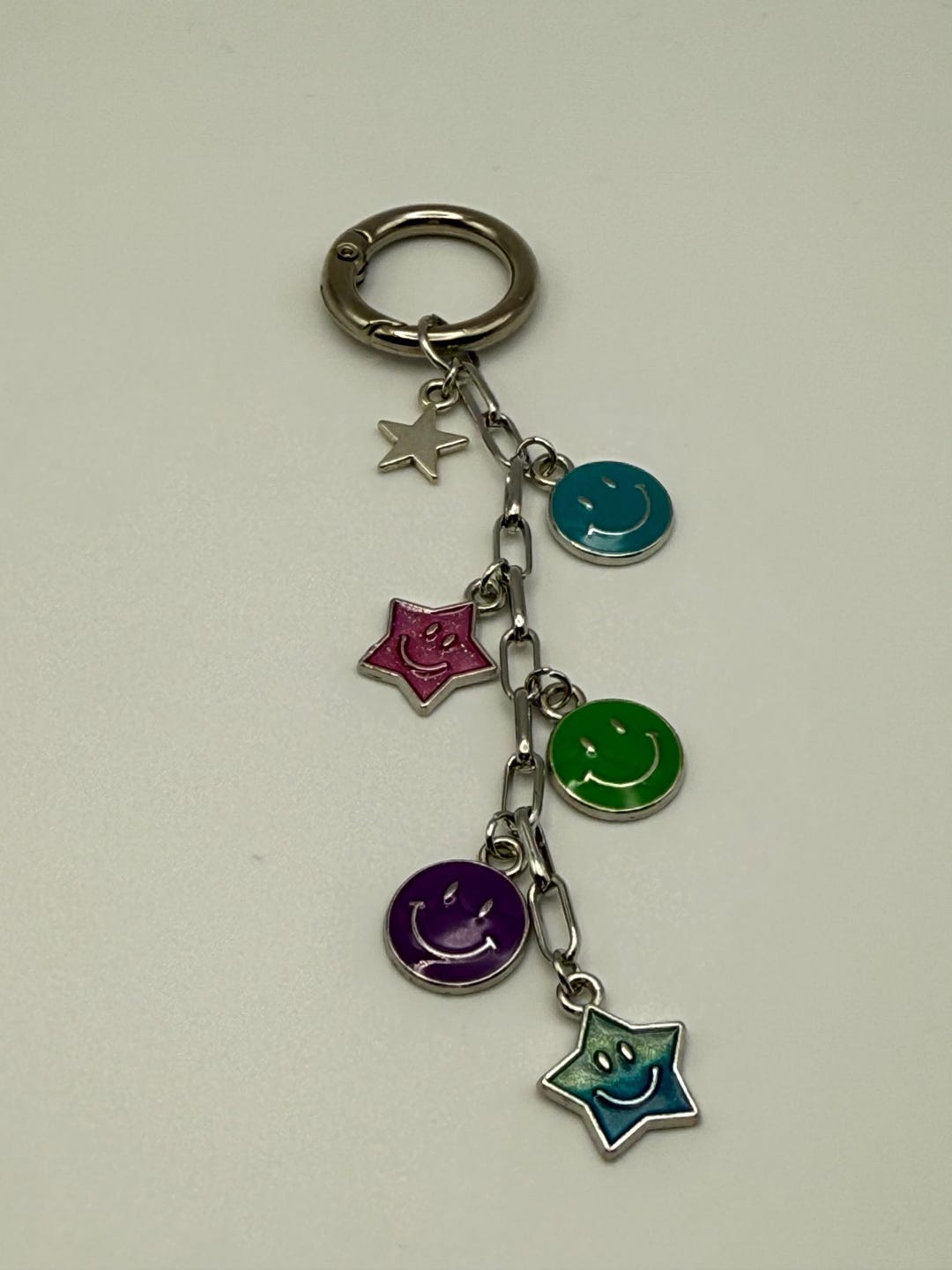 Simley With Chain Smiley Face Bag Charm: Silver Chain With Glitter Charms - Etsy