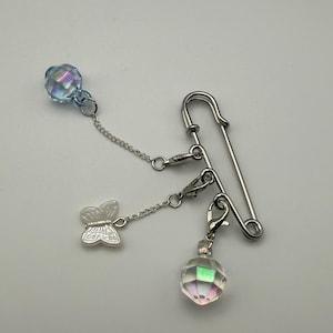 Cascading Charm Safety Pin Brooch: Butterfly & Disco Ball Charms