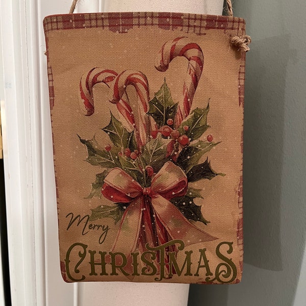 Primitive Christmas duckcloth hanging bag