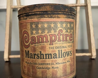 Repurposed Tin with Campfire Marshmallow Label