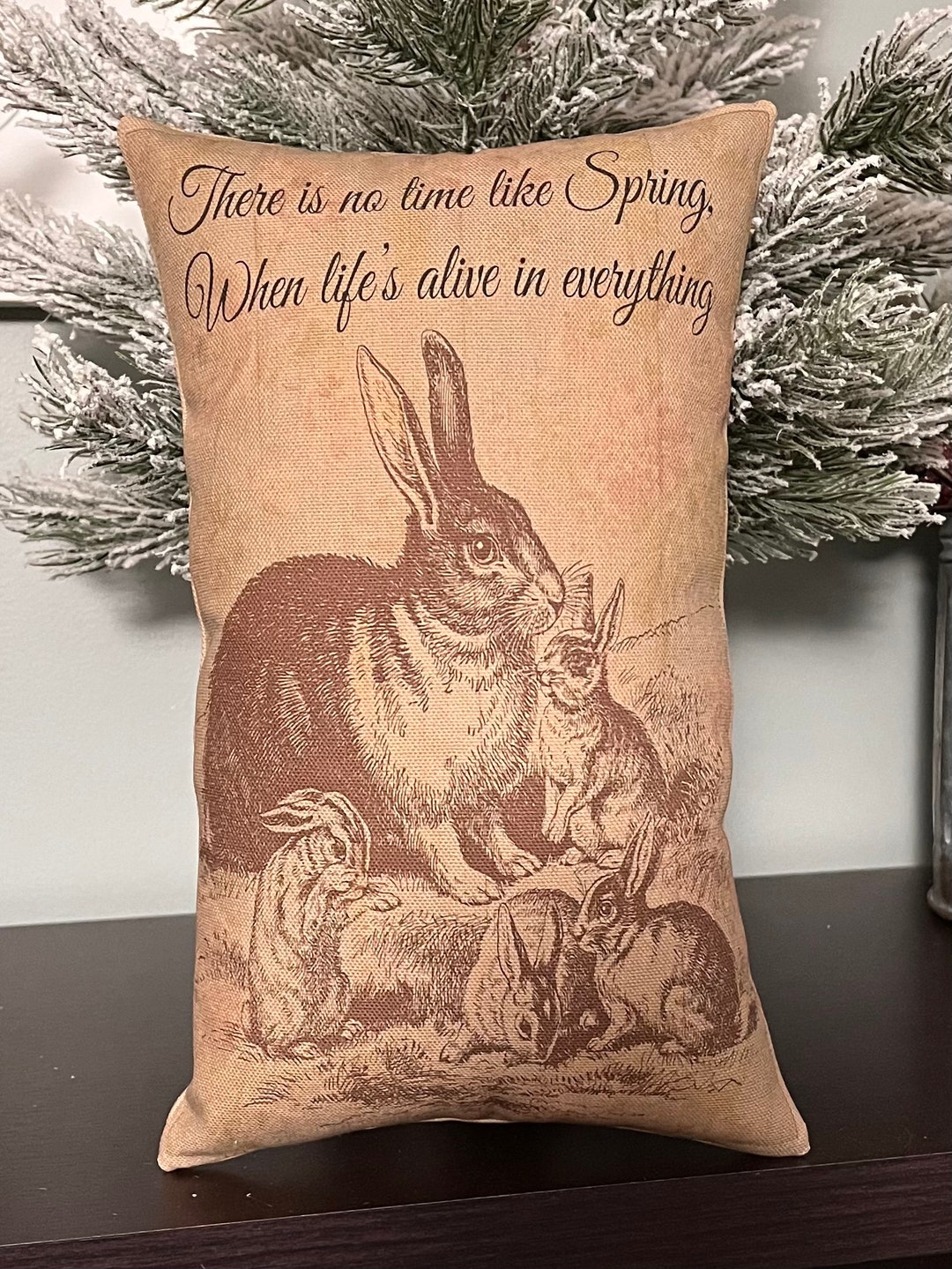 Primitive Easter Spring Pillow 7x11 on Khaki Duckcloth Etsy