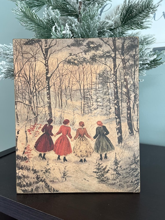 Beautiful primitive 8x10 canvas panel-Little Women