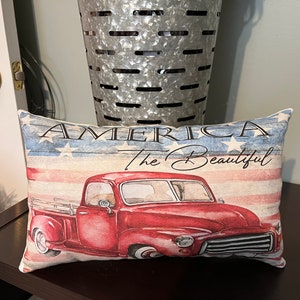 6 x 12 Patriotic Truck Hooked Americana Pillow by Valerie 