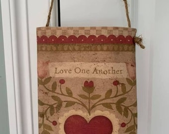 Primitive Love One Another  duckcloth hanging bag