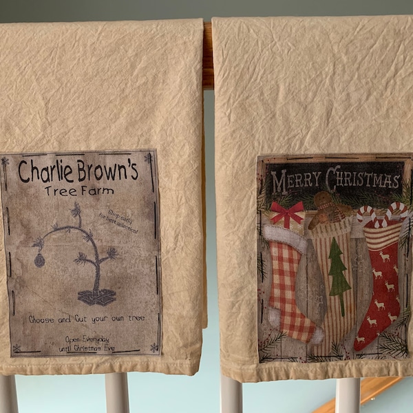 Primitive Christmas Flour Sack Towel