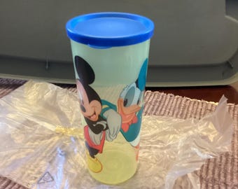 Vintage Tupperware Sheer 16 oz Tumbler w/ Seal Mickey Mouse & Donald Duck 107