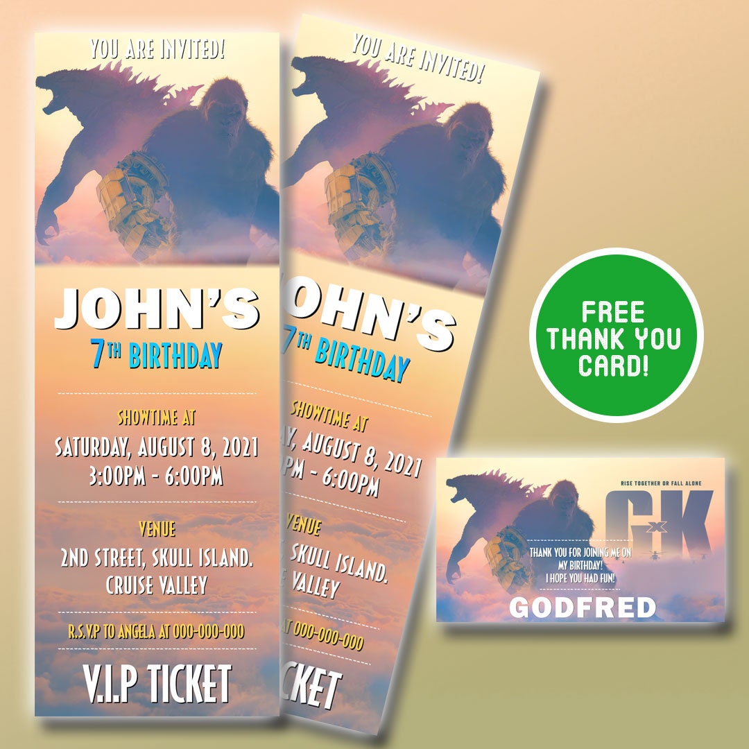 Godzilla Invites Godzilla X Kong Invitation, Godzilla X Kong Birthday Invitation ...