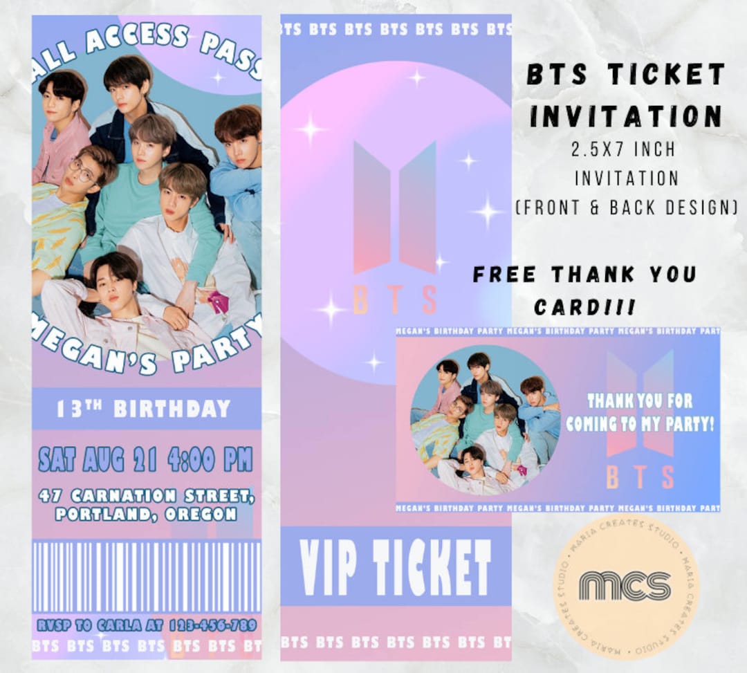 BTS Birthday Ticket Invitation, Digital Birthday Invite, Army Birthday