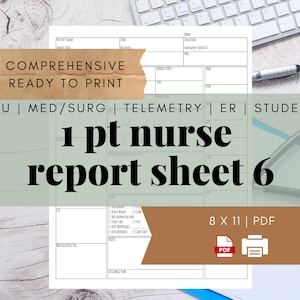 ICU Vertical Nurse Report Sheet, 1 Patient, Nurse Brain, Handoff, Day shift, Night/NOC Shift, PDF, Printable, Digital Download, Letter Size