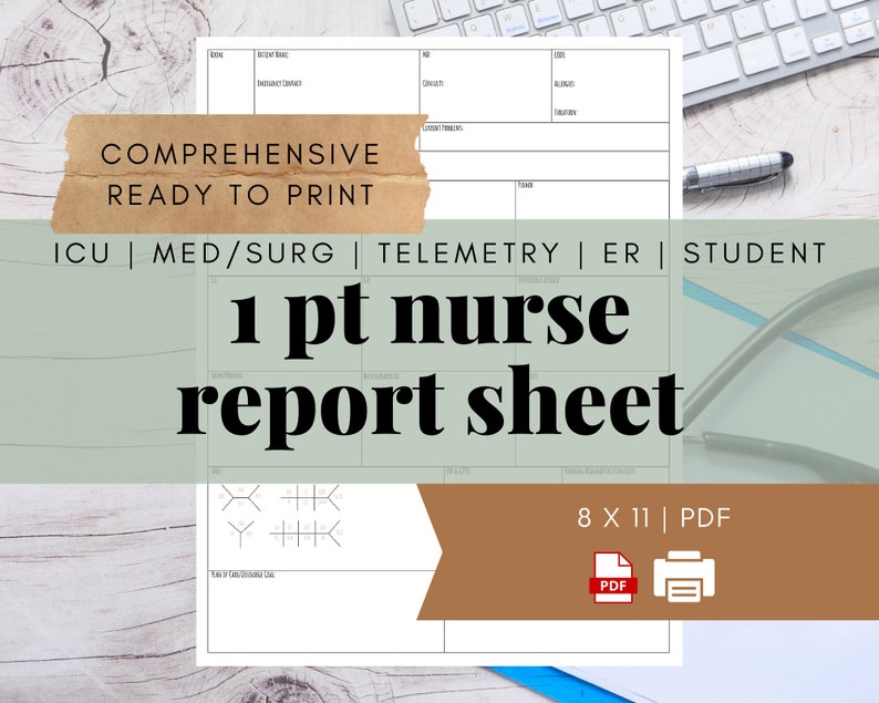 ICU Vertical Nurse Report Sheet 1 Patient Nurse Brain - Etsy