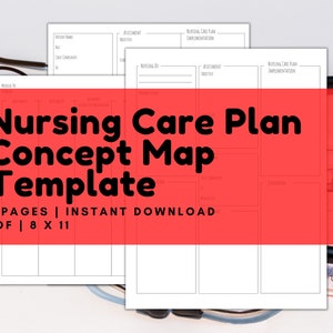 Peut inclure: Un modèle de carte conceptuelle de plan de soins infirmiers imprimable. Le modèle est divisé en sections pour l'évaluation, le diagnostic infirmier, la planification, la mise en œuvre et l'évaluation. Le modèle est conçu pour aider les infirmières à créer et à mettre en œuvre des plans de soins complets pour leurs patients. Le modèle est disponible au format PDF et mesure 8,5 x 11 pouces.