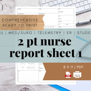 Peut inclure: Une feuille de rapport infirmière pour 2 patients, imprimable en noir et blanc. La feuille est conçue pour une utilisation en soins intensifs, en médecine/chirurgie, en télémétrie, aux urgences ou pour les étudiants. La feuille mesure 8 x 11 pouces et est disponible en téléchargement PDF.