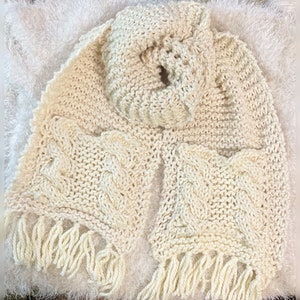 Oversized winter knit pocket scarf shawl cream