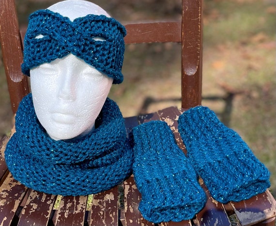 Handmade Hand Crafted Knit Headband Cowl Fingerless Gloves 3 piece Set Handmade Hand Crafted Knit Headband Cowl Fingerless Gloves 3  main image 4