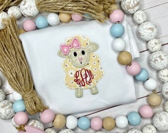 Girls Personalized Easter Shirt with Lamb, Easter Shirt with Lamb, Embroidered Easter Shirt, Lamb Shirt, Kids Easter Shirt, Monogram Shirt