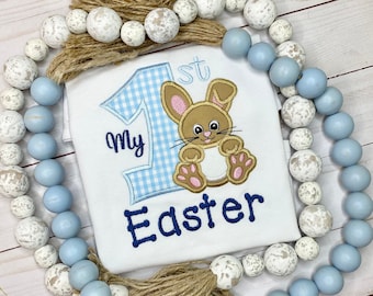 Boys First Embroidered Easter shirt, Kids first Easter shirt, Easter Bunny Shirt, Baby Easter Shirt, Blue Easter Shirt, First Easter Shirt
