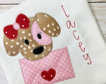 Valentines Embroidered Kids Shirt, Custom Girls Valentines T shirt, Puppy Valentines Shirt, Valentines Embroidered Kids Tops, Dog Shirt