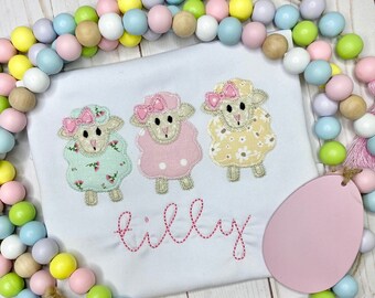 Girls Personalized Easter Shirt with Lamb, Children's embroidered Easter Shirt, Embroidered Lamb Shirt, Kids embroidered Easter Shirt
