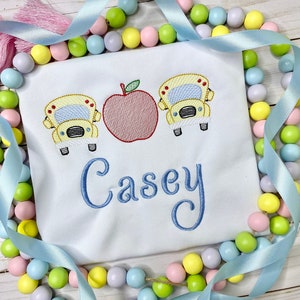Boys Back to School Embroidered Shirt with School Bus and Apple, Back To School Shirt with Buses and Apple, Embroidered Back To School Top