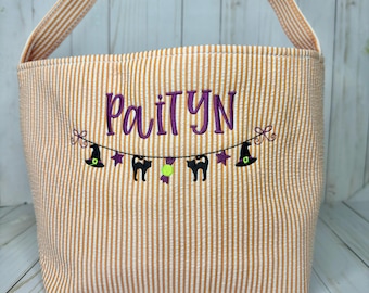 Kid's Halloween Basket, Halloween Bag, Personalized Halloween Basket, Gingham Halloween Basket, Boys/Girls Halloween Basket, Seersucker Bag