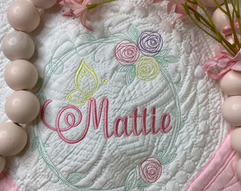 Personalized Baby Heirloom Quilt, Personalized Baby Girl Blanket, Baby Shower Gift, Embroidered Quilt, Embroidered Blanket, Monogram Quilt