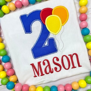 Boys 2 Custom Embroidered Birthday Shirt with Balloons,  Kids 2 Custom Embroidered Shirt, Toddlers Balloon Custom Embroidered  Shirt
