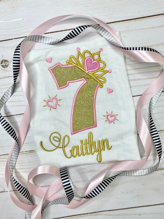Girls Custom Embroidered Birthday Shirt With Crown Kids Etsy