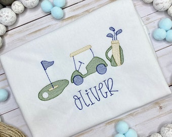 Boys Embroidered Golf Cart shirt, Children's golf t shirt, Blue Golf shirt, Boy golf shirt, Golf baby shirt, baby golf cart tee, golf cart