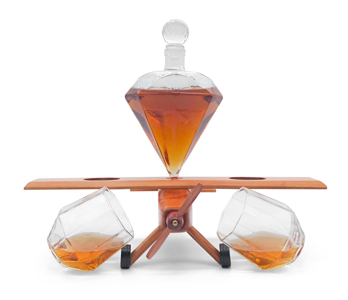 Crafted Classics Diamond Decanter Set With Aviation Glasses Etsy