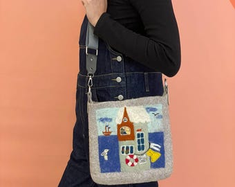 Handgefertigte gefilzte Umhängetasche aus Wolle - Einzigartige Nadel gefilzte Handtasche